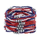 Red, White & Blue Seed Bead Multi Strand Stretch Bracelet, Women's, Multicolor