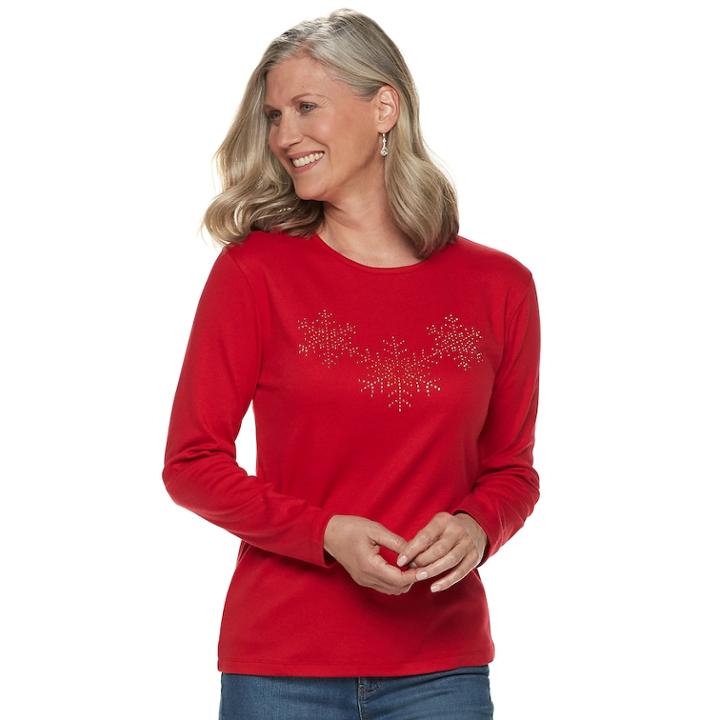 Women's Christmas Crewneck Graphic Tee, Size: Medium, Brt Red