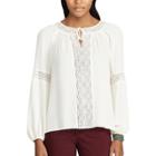 Women's Chaps Lace-trim Georgette Peasant Top, Size: Xl, White