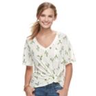 Juniors' Allover Cactus V-neck Graphic Tee, Teens, Size: Medium, Lt Beige