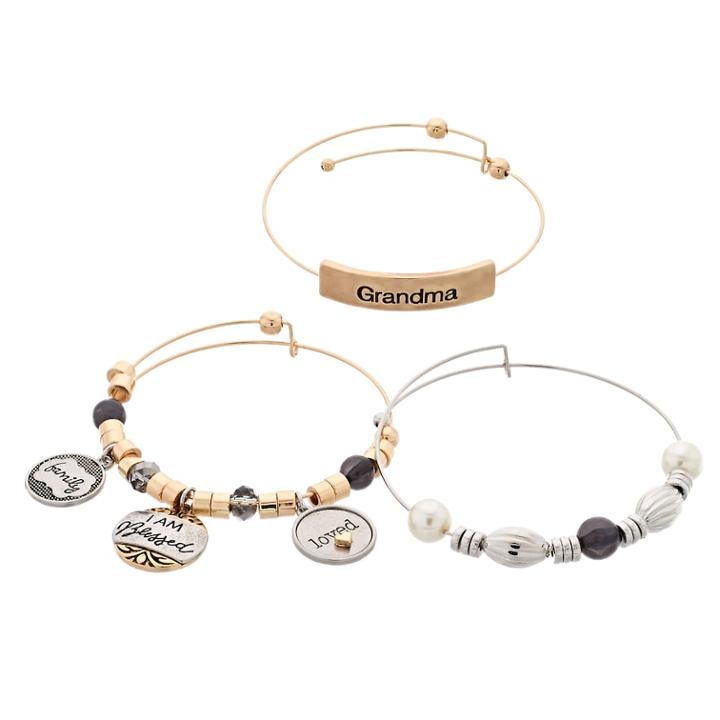 Grandma Bangle Bracelet Set, Women's, Grey