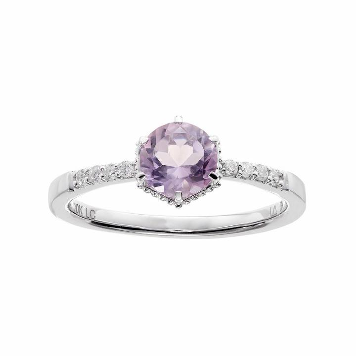 Lc Lauren Conrad 10k White Gold Amethyst & 1/10 Carat T.w. Diamond Ring, Women's, Size: 8, Purple