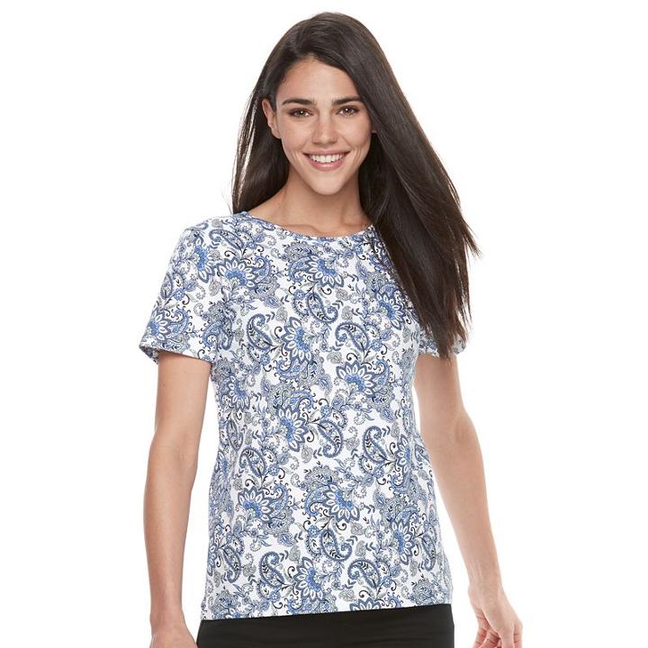 Petite Croft & Barrow&reg; Essential Crewneck Tee, Women's, Size: M Petite, Blue (navy)