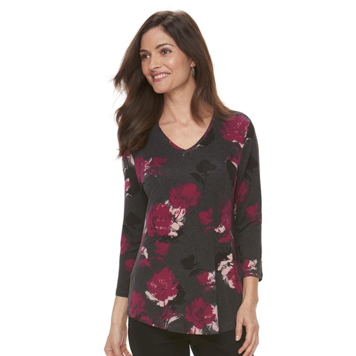 Women's Croft & Barrow&reg; Patterned Tee, Size: Xxl, Dark Pink