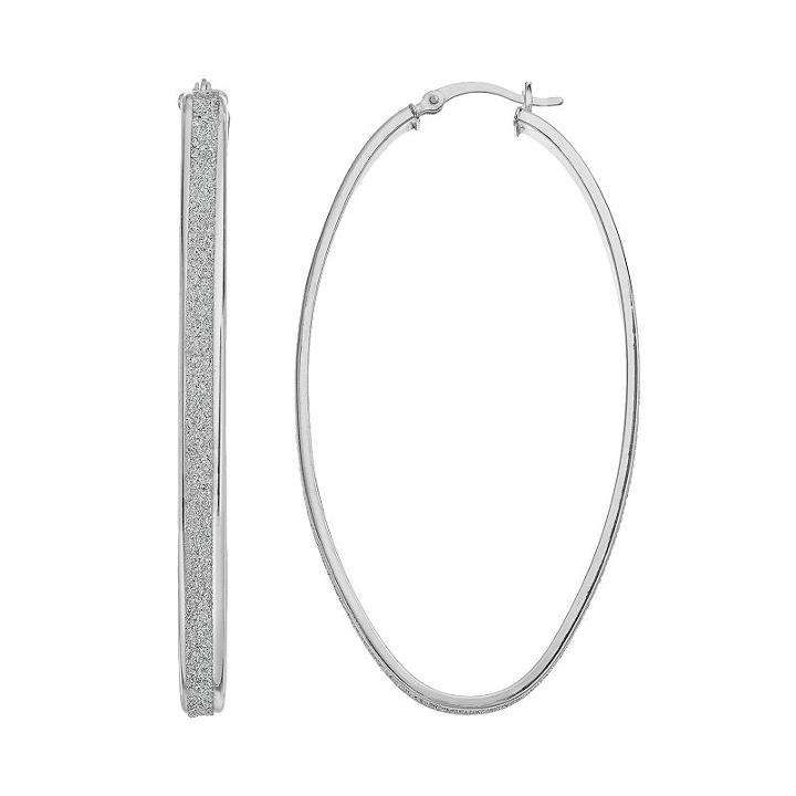 Amore By Simone I. Smith Sterling Silver Glitter Oval Hoop Earrings, Women's