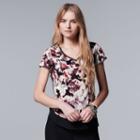Petite Simply Vera Vera Wang Short-sleeved Crinkle Top, Women's, Size: M Petite, Dark Red