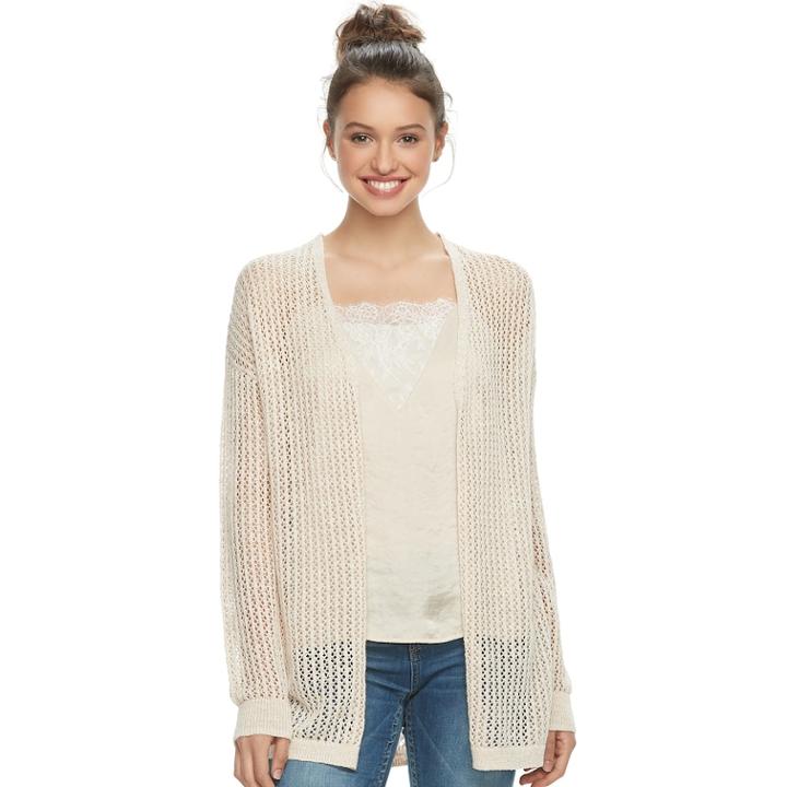 Juniors' Mudd&reg; Lace-up Back Pointelle Cardigan, Teens, Size: Xs, Lt Beige