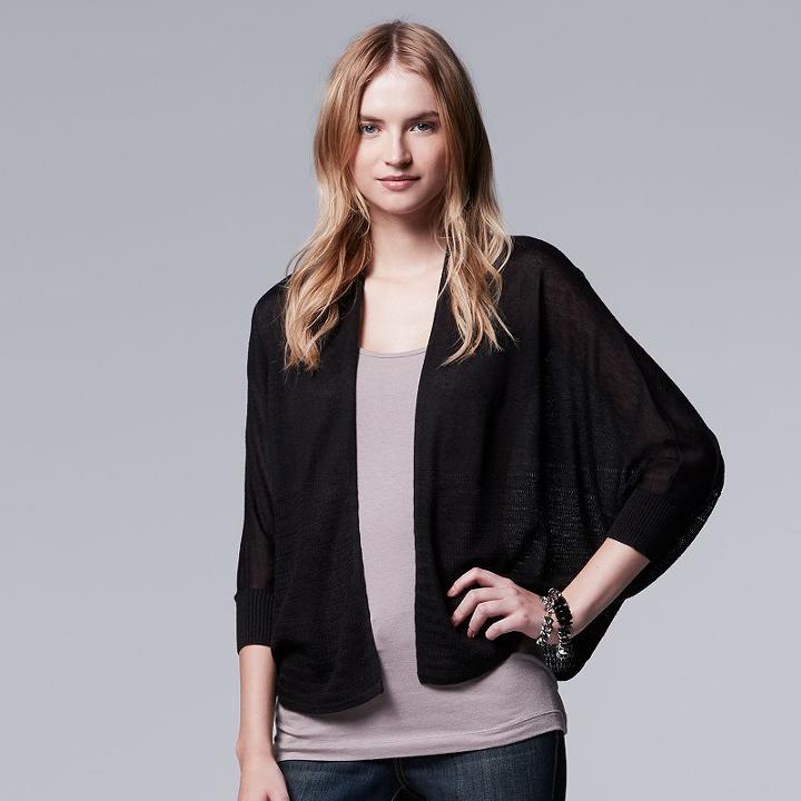 Women's Simply Vera Vera Wang Pointelle Cardigan, Size: L-xl, Black