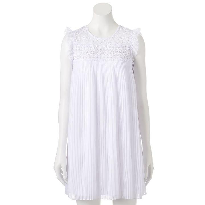 Juniors' Lily Rose Pleated Lace Yoke Dress, Girl's, Size: Large, White Oth