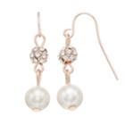 Rose Gold Tone Nickel Free Simulated Pearl Ball Drop Earrings, Women's, Pink