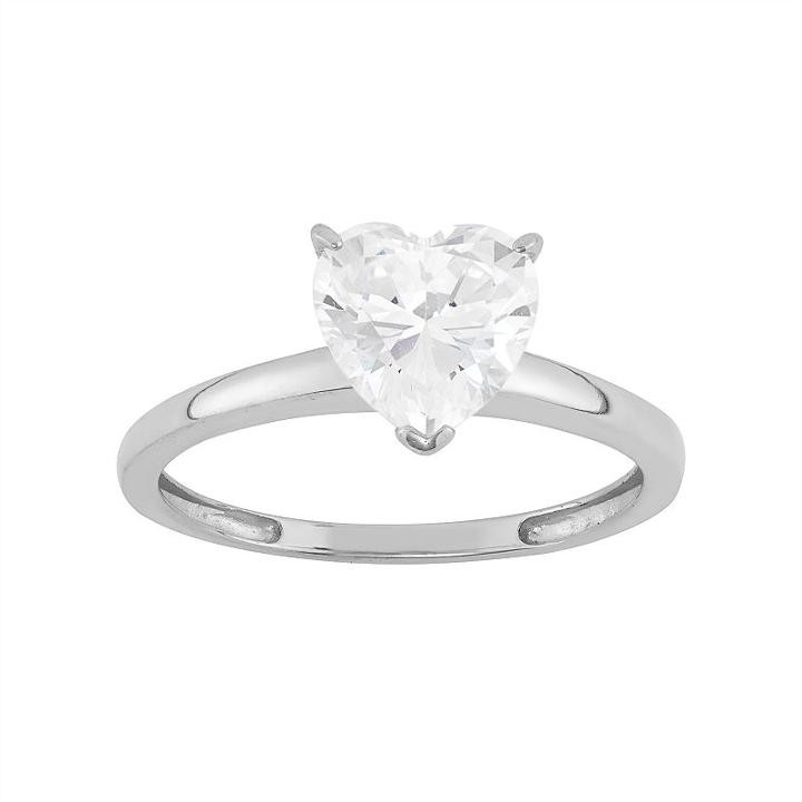 Cubic Zirconia Heart Solitaire Engagement Ring In 10k Gold, Women's, Size: 6, White