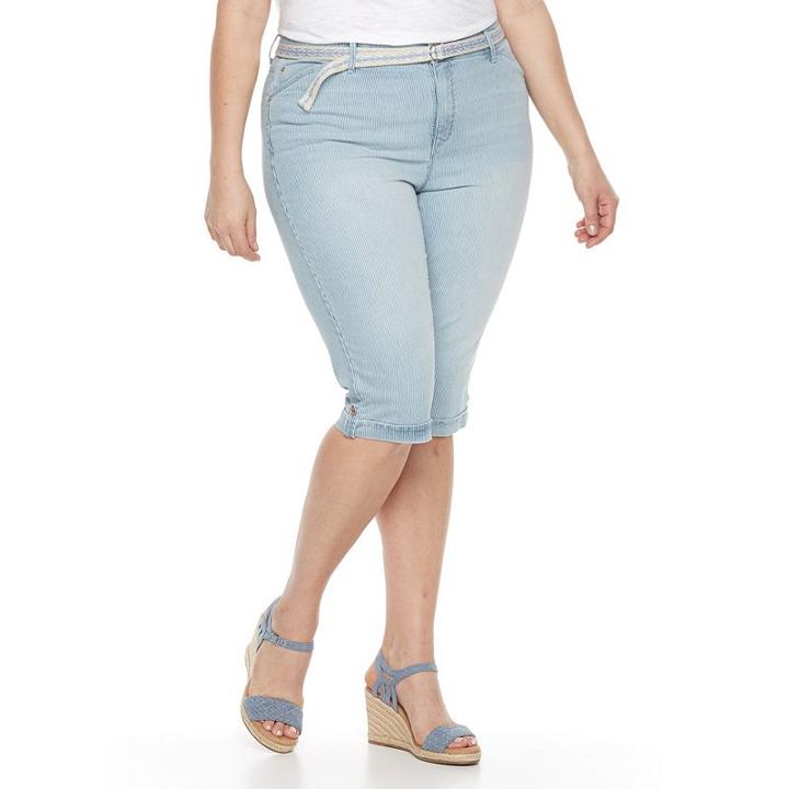 Plus Size Gloria Vanderbilt Lillian Cuffed Skimmer Capris, Women's, Size: 22 W, Med Blue