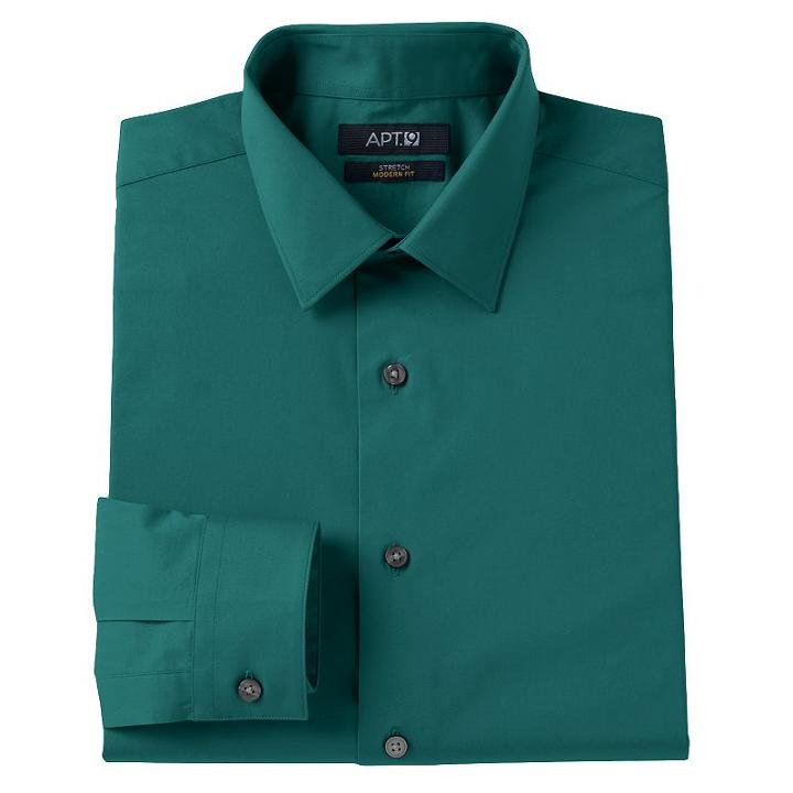 Men's Apt. 9&reg; Modern-fit Stretch Spread-collar Dress Shirt, Size: 15.5-34/35, Turquoise/blue (turq/aqua)