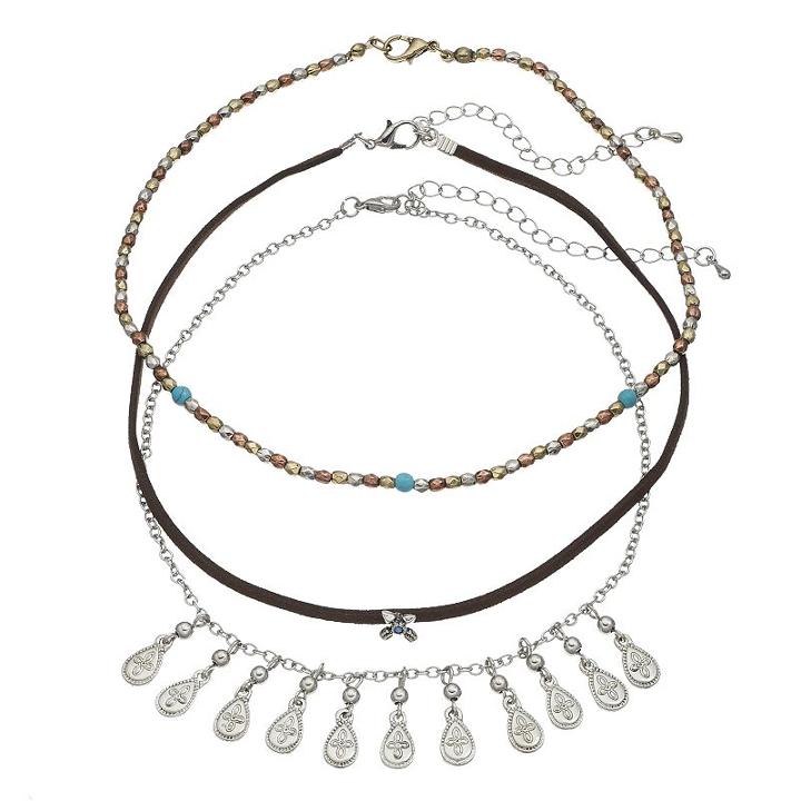 Mudd&reg; Beaded, Teardrop & Faux Suede Choker Necklace Set, Girl's, Multicolor