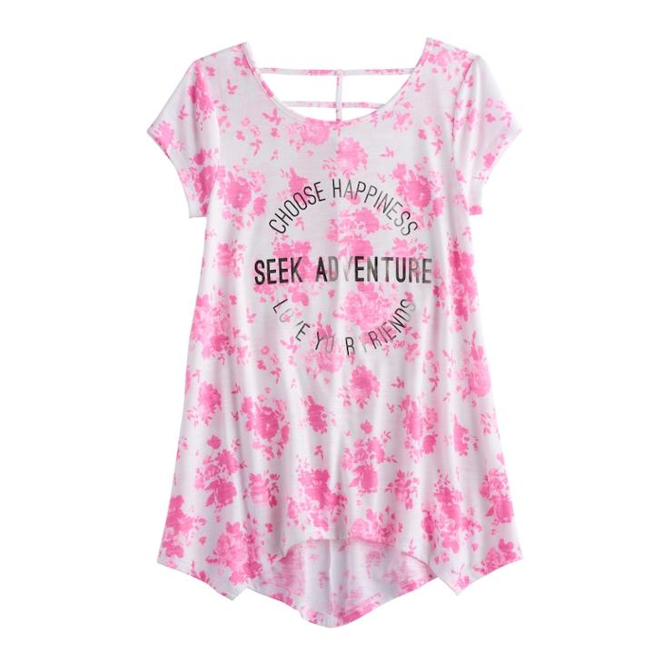 Girls 7-16 & Plus Size So&reg; Cage-back Printed Legging Tee, Size: 10, Light Grey