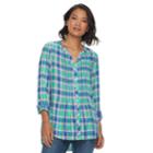 Women's Croft & Barrow&reg; Plaid Pintuck Shirt, Size: Large, Turquoise/blue (turq/aqua)