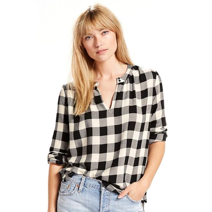 Women's Levi's Skye Checked Splitneck Top, Size: Xs, Black