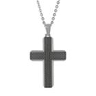 Two Tone Stainless Steel Textured Cross Pendant Necklace - Men, Size: 22, Black