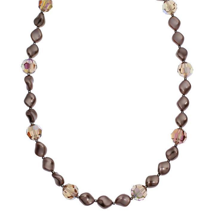 Crystal Avenue Silver-plated Crystal And Simulated Pearl Station Necklace - Made With Swarovski Crystals, Women's, Size: 16, Brown