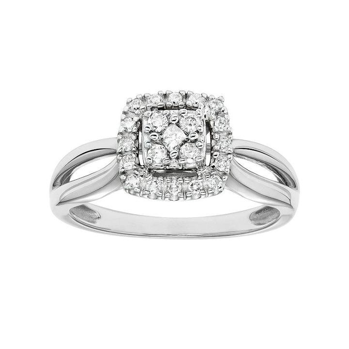 Cherish Always Diamond Square Halo Engagement Ring In 10k Gold (1/4 Carat T.w.), Women's, Size: 5.50, White