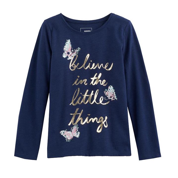 Girls 4-12 Sonoma Goods For Life&trade; Embellished Long-sleeve Knit Tee, Size: 6x, Turquoise/blue (turq/aqua)