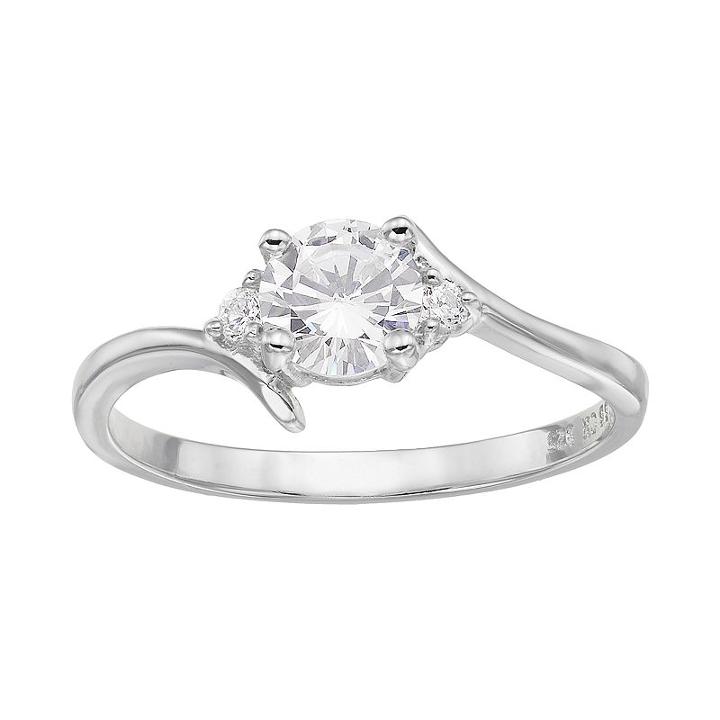 Cubic Zirconia Sterling Silver 3-stone Bypass Ring, Women's, Size: 8, Grey