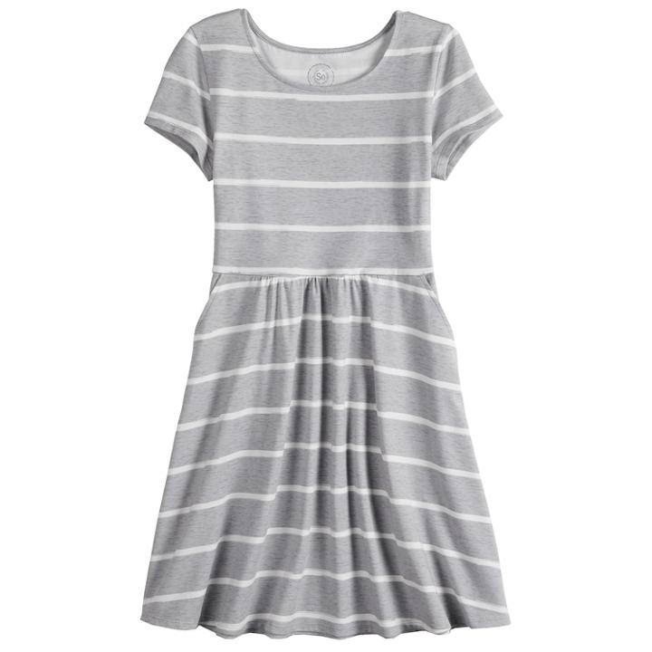 Girls 7-16 So&reg; Short Sleeve Skater Dress, Size: Xl/14, Med Grey