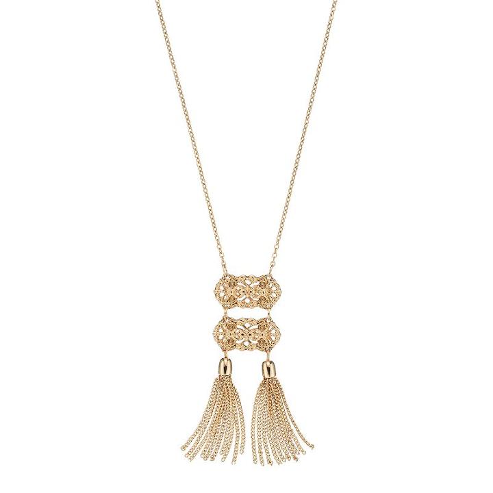 Lc Lauren Conrad Long Double Tassel Necklace, Women's, Gold
