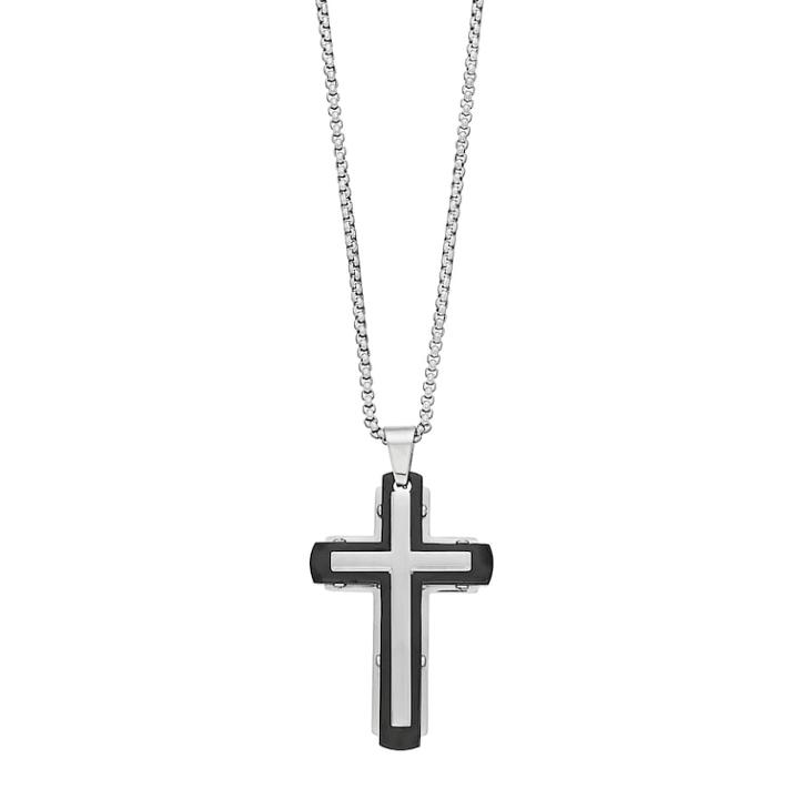 1913 Stainless Steel Two Tone Men's Cross Pendant Necklace, Size: 24, Grey