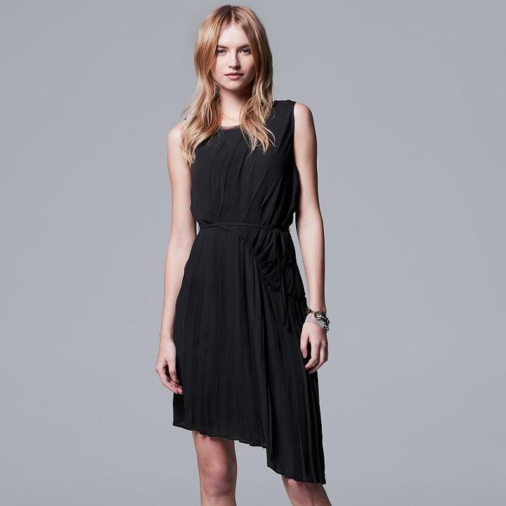 Women's Simply Vera Vera Wang Pleated Asymmetrical Shift Dress, Size: Medium, Black