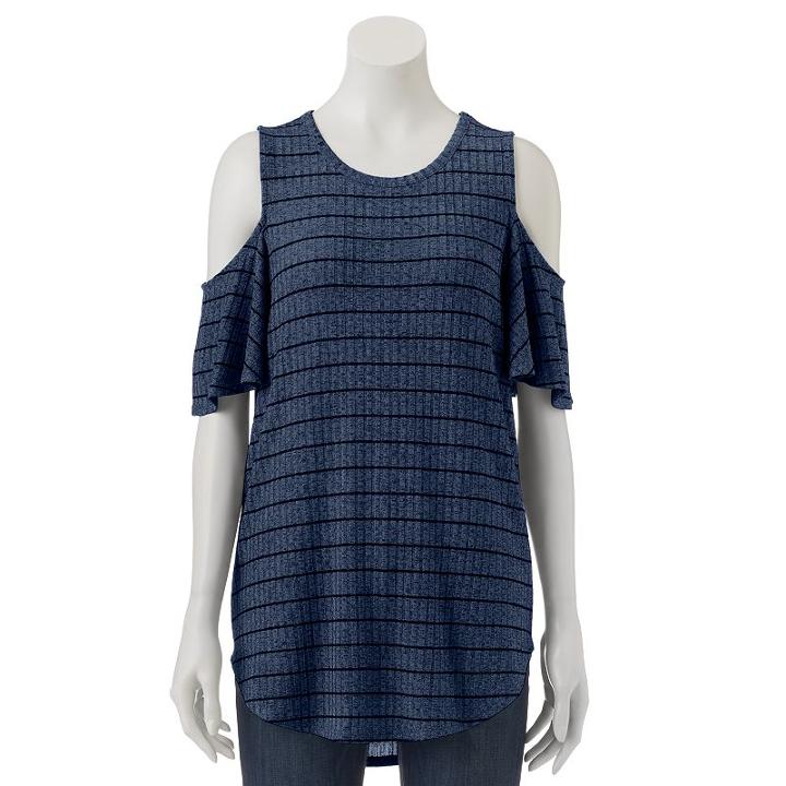 Women's Apt. 9&reg; Ribbed Cold-shoulder Top, Size: Large, Blue