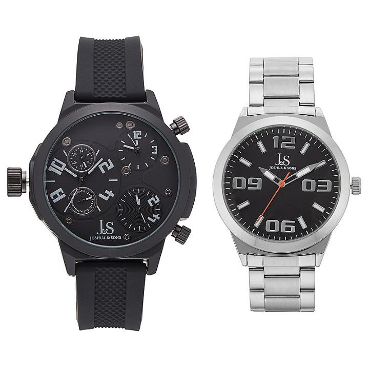 Joshua & Sons Men's Triple Time Zone Swiss Watch Set, Multicolor