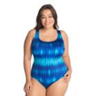 Plus Size Great Lengths Tummy Slimmer X-back One-piece Swimsuit, Women's, Size: 18, Blue