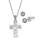 Pure 925 Sterling Silver Family Tree Cross Pendant Necklace & Stud Earring Set, Women's, Size: 18, Grey