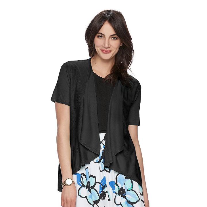 Women's Elle&trade; Pointelle Flyaway Cardigan, Size: Xl, Black