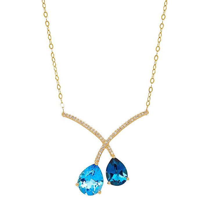 10k Gold Blue Topaz & 1/10 Carat T.w. Diamond Crisscross Necklace, Women's