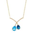 10k Gold Blue Topaz & 1/10 Carat T.w. Diamond Crisscross Necklace, Women's