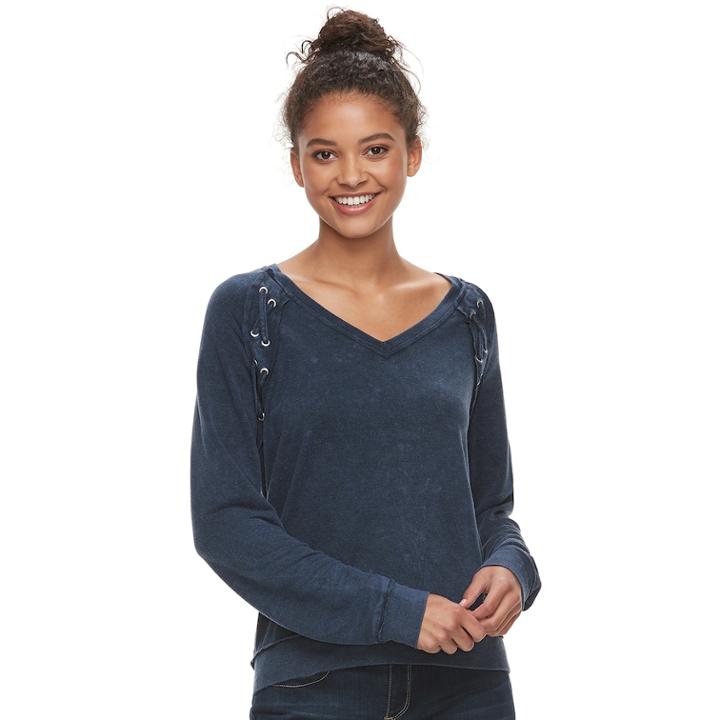Juniors' Mudd&reg; Lace-up Sweatshirt, Teens, Size: Large, Blue (navy)