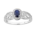 10k White Gold Sapphire & 1/4 Carat T.w. Diamond Oval Halo Ring, Women's, Size: 8, Blue