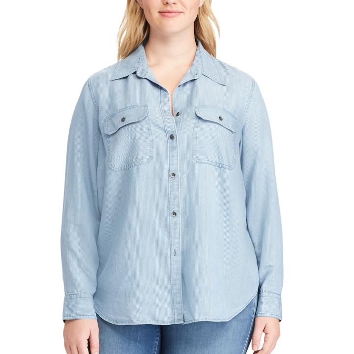 Plus Size Chaps Twill Button-down Shirt, Women's, Size: 2xl, Blue