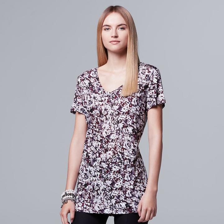 Women's Simply Vera Vera Wang Print V-neck Tee, Size: Small, Oxford