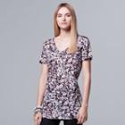 Women's Simply Vera Vera Wang Print V-neck Tee, Size: Small, Oxford