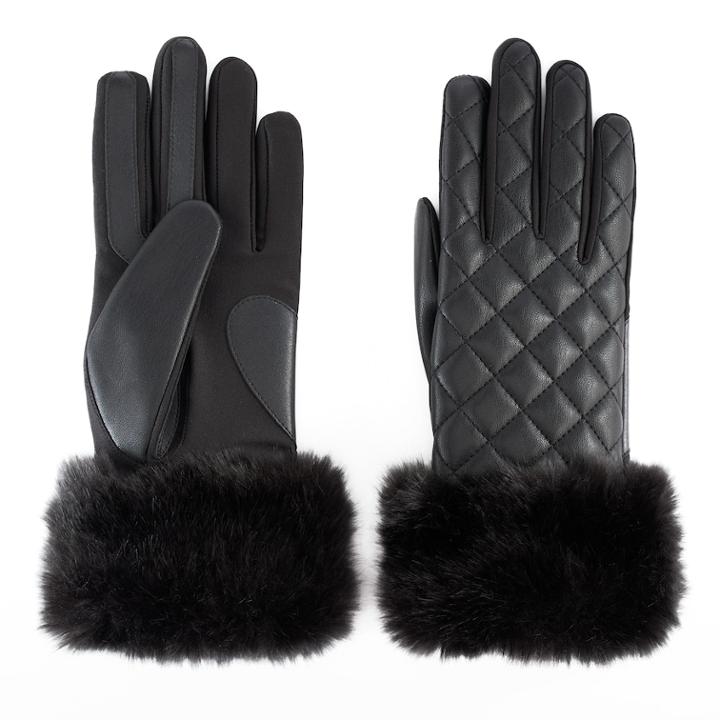 Women's Isotoner Faux Fur Cuff Quilted Tech Gloves, Size: S-m, Black