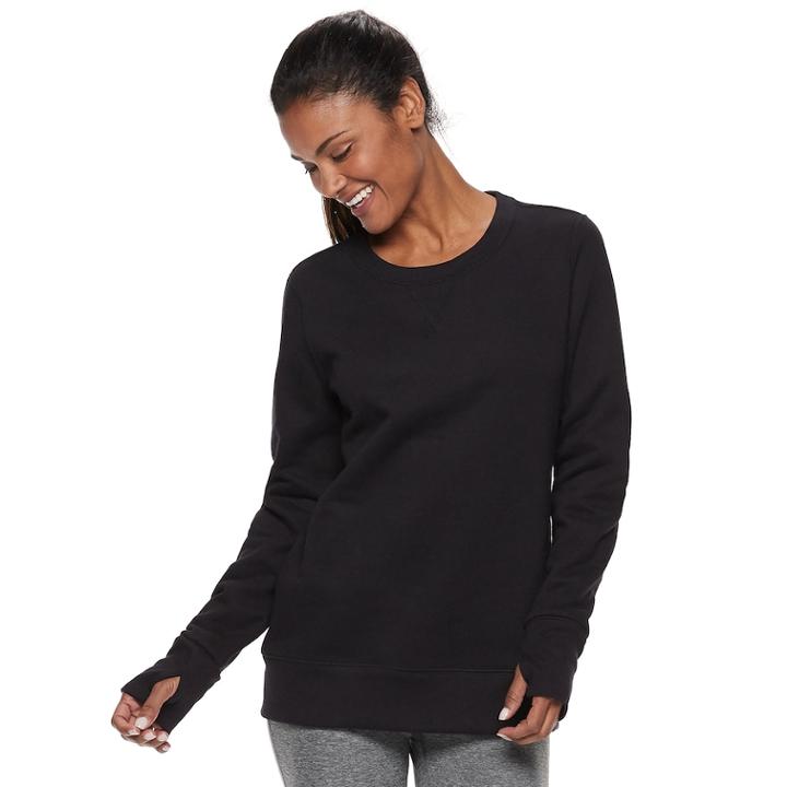Women's Tek Gear&reg; Crewneck Thumb Hole Sweatshirt, Size: S Tall, Black