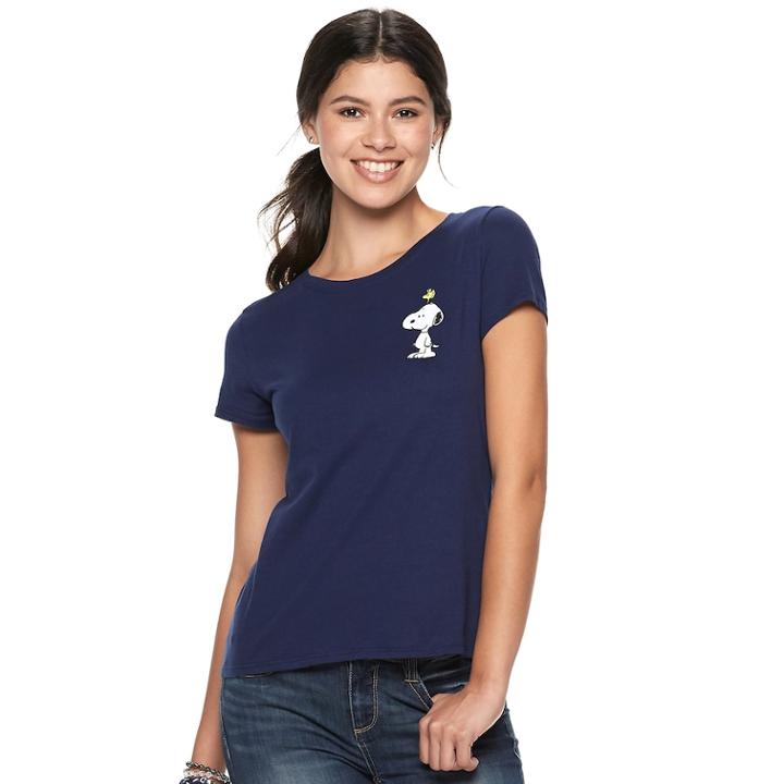Juniors' Snoopy & Woodstock Tee, Teens, Size: Large, Blue (navy)