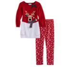 Girls 4-6x Blueberi Boulevard Light Up Reindeer Sweater Dress & Legging Set, Size: 5, Red