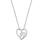 Silver Plated Cubic Zirconia 2-stone Heart Pendant Necklace, Women's, White