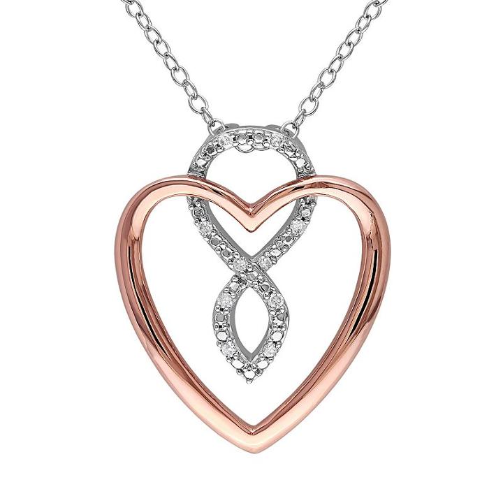 Diamond Accent Sterling Silver Two Tone Infinity Heart Pendant, Women's, Size: 18, White