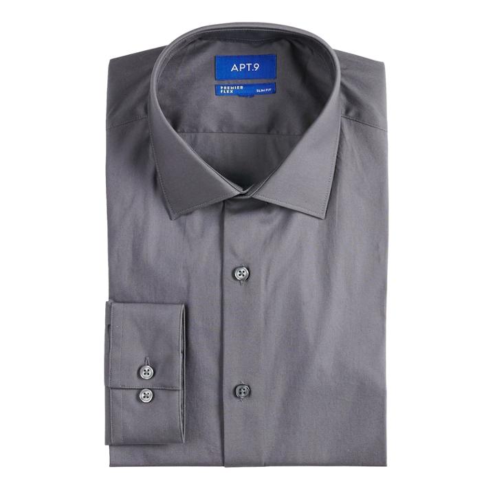 Men's Apt. 9&reg; Extra Slim-fit Stretch Cut-away Collar Dress Shirt, Size: 15.5-34/35, Dark Grey