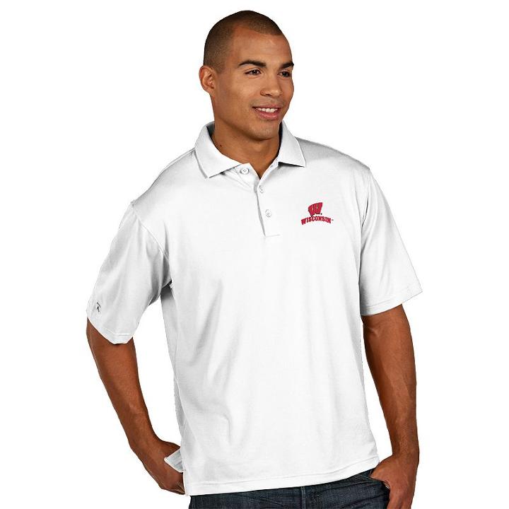 Men's Antigua Wisconsin Badgers Pique Xtra Lite Polo, Size: Medium, White